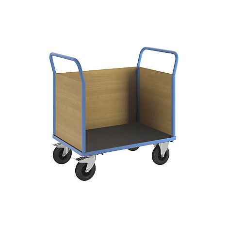Carro de plataforma con paredes de madera  con 3 paredes altas 