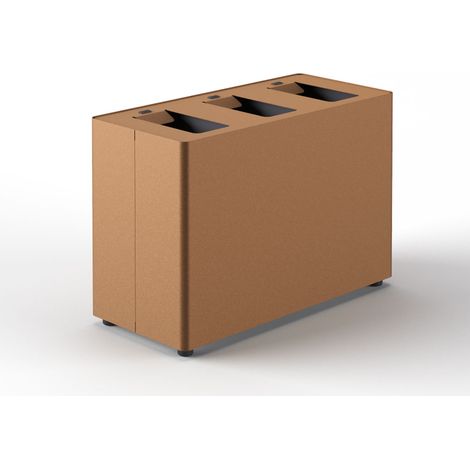 Pattumiera a 3 Scomparti Totale 72 L 71,5x33x49 cm con Contenitori Interni in Acciaio Verniciato Corten
