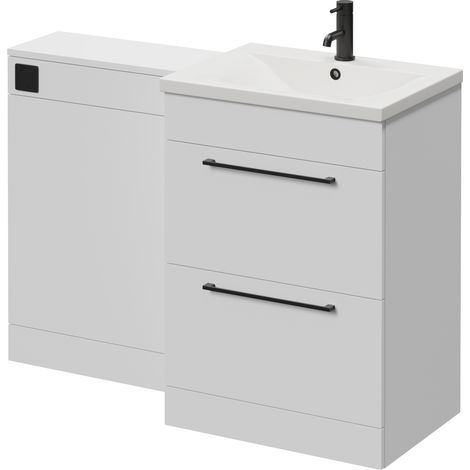 Napoli 460 Cento Gloss White 1200mm 2 Drawer Vanity Unit Toilet Suite with Glide Basin - 1200mm - Matt Black 320mm HandleWithout Kingston Toilet Pan