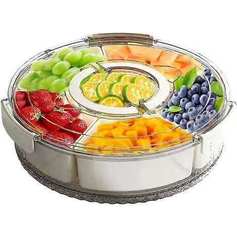 Boîte à goûter rotative à six compartiments avec poignée, boîte de rangement hermétique pour épices, plateau transparent pour fruits secs et goûters (1/5)
