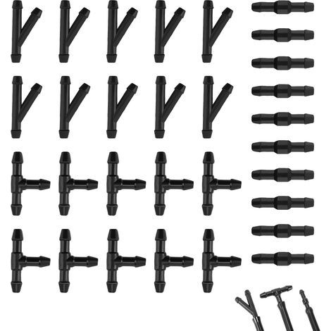 30 Connecteurs Lave-Glace, T Droit Y, Plastique 4mm, Universel Voiture (1/5)