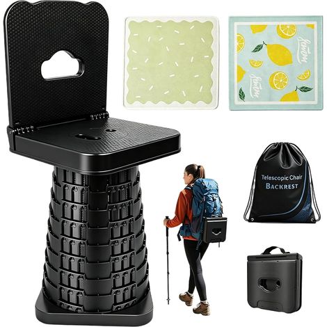 Tabouret pliable télescopique avec dossier, assise rembourrée extra épaisse, tabouret pliable robuste avec sac de rangement, hauteur d'assise 45 cm, chaise d'extérieur pratique pour adultes, idée (1/5)