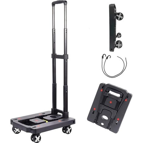 Chariot à Plateforme, Chariot Pliant avec poignée télescopique et Roue en Caoutchouc rotative à 360, degrés pour Les Bagages, Shopping, Voyage, déménagement et Bureau (4) (1/5)