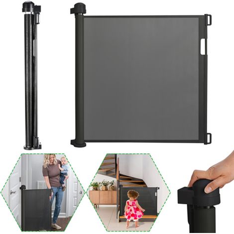 Hengmei – Barrière de sécurité extensible et enroulable pour escaliers et portes – Aluminium et PVC – 87 cm de hauteur – 140 cm de longueur – Installation facile (1/5)