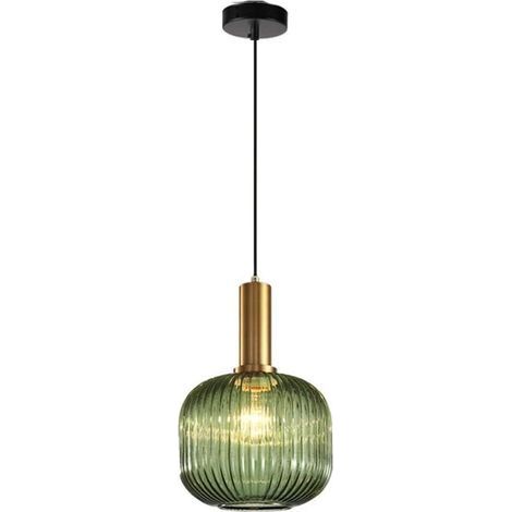 Lustre Moderne, Suspension Luminaire Industrielle Vintage en Verre Nervuré, Suspension Lampe de Salle à Manger Cuisine Salon Chambre (Vert, M 20 cm) (1/5)