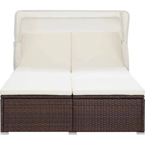 Maison Exclusive - Lettino Prendisole a 2 Posti con Cuscino in Polyrattan Marrone