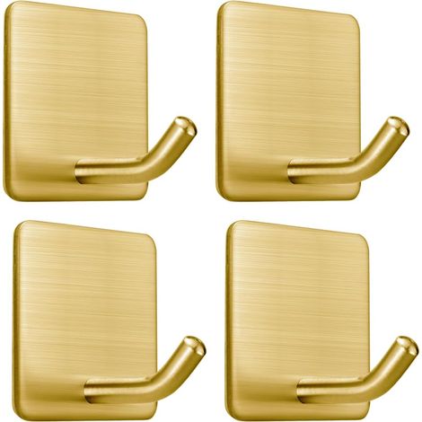 Selbstklebende quadratische Edelstahlhaken, 4,5 x 4,5 cm – geeignet für Küchen, Badezimmer und Garagen – 4er-Set (gold) (1/5)
