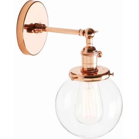 Aplique de pared ajustable con pantalla de cristal, estilo industrial retro, luz de pared/techo retro para cafetería, cocina, comedor y ático (bombilla no incluida), cobre (1/4)