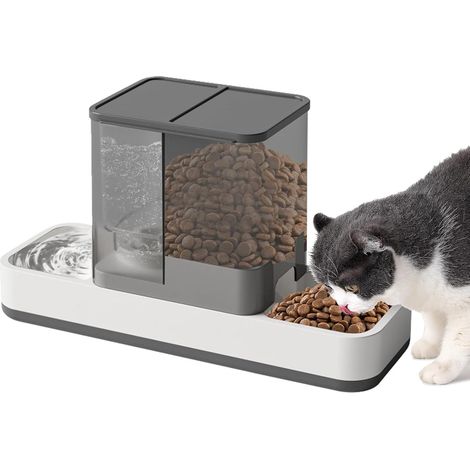 Distributeur automatique de nourriture et d'eau 2 en 1 pour chats, gris.