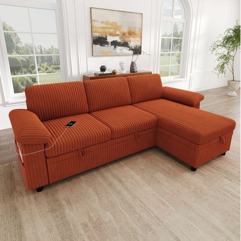 Sofá rinconera convertible en L con arcón, 212 x 150 x 89 cm, naranja (1/5)