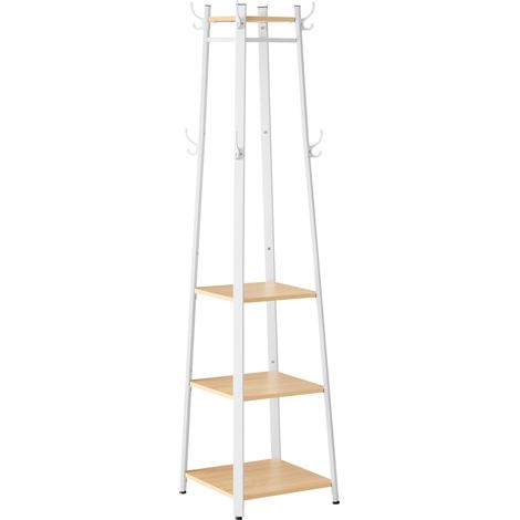 VASAGLE Appendiabiti da Terra, Attaccapanni con 4 Ripiani, Appendi Abiti Sciarpe Borse Ombrelli, Struttura in Metallo, Ingresso Camera da Letto, Rovere Dorato e Bianco Nuvola LCR080W09 (1/5)