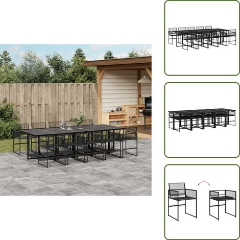 Ratán sintético - vidaXL Set de comedor de jardín 11 pzas ratán sintético negro - Muebles de exterior