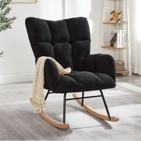 Rocking chair avec piètement bois et cadre métal, 69x89x101 cm (1/5)