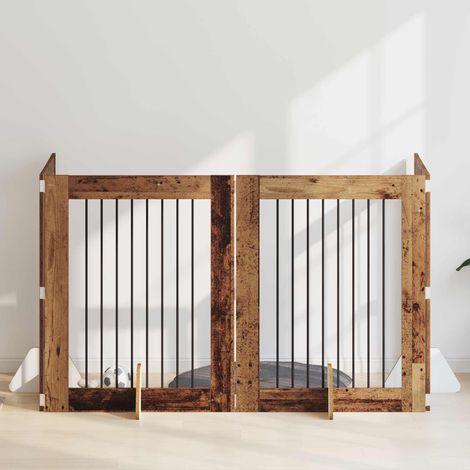 Puerta de perro con soportes 4 pcs Madera envejecida