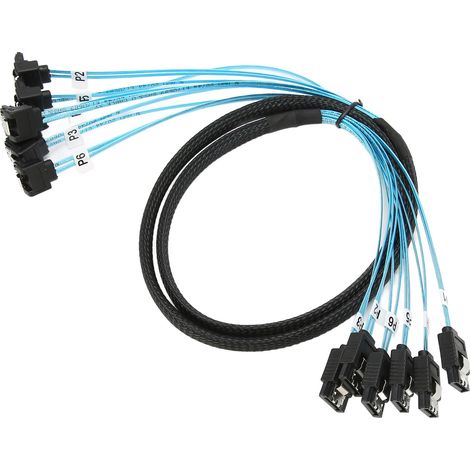 Câble de données Mini SAS vers 6 SATA, double blindage anti-interférences, 6 Gbit/s, 1 mètre, compatible avec les SSD et les disques durs. (1/5)