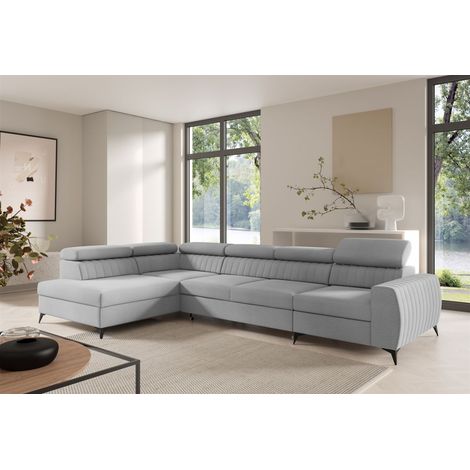 Ecksofa Schlafsofa Sofa TORONTO XL Stoff Element Hellgrau Ottomane Links (1/4)