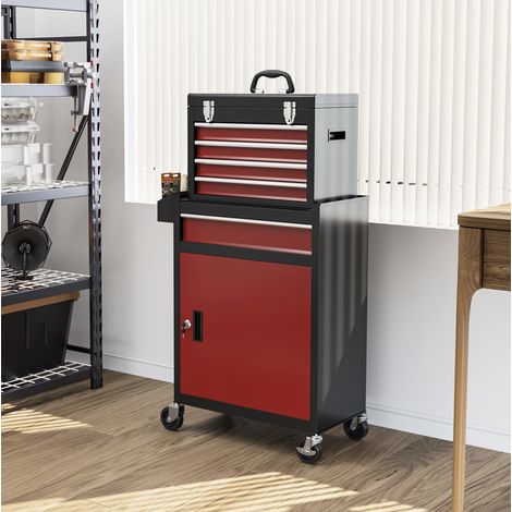 Meuble rangement atelier 5 tiroirs acier rouge HAVRYA (1/4)