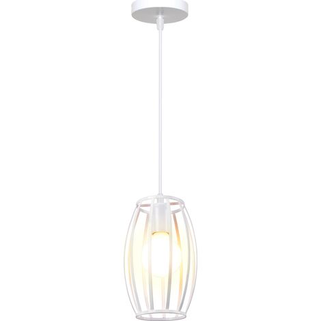 Pendelleuchte, 1 Flammig Hängelampe mit Ø15cm Drahtkäfig, Industraille Stil Kronleuchter Edison E27 Fassung für Wohnzimmer Esszimmer Weiß 1PCS