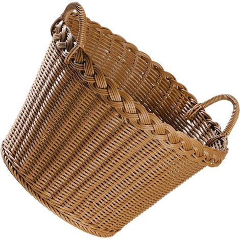 Panier à Linge Style Japonerie Simple et Délicat Imitation Rotin en Plastique Léger avec Poignée Panier de Rangement pour Vêtements Sale à Usage Domestique (1/5)