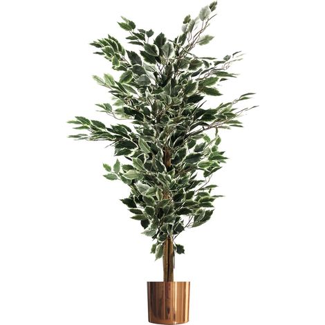 130cm Variegated White/Green Bushy Ficus Tree Copper Metal Planter (1/4)