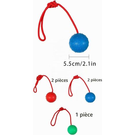 Dog Ball with Rope, Dog Toy, Dog Ball with Rope, Large, Medium and Small Dogs (Green + Red + Blue) (1/2)