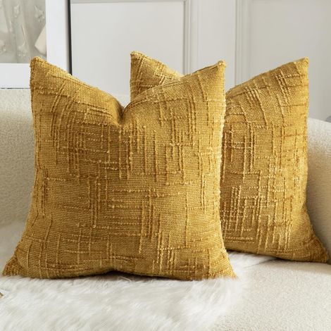 Housse de Coussin Chenille Noeud de Bambou Lot de 2 Decor Canape Lit Imperial Yellow 30 x 50cm (1/5)