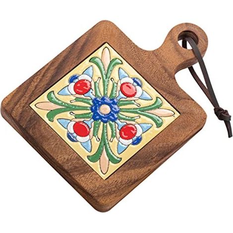 Sottopentola in legno naturale e piastrelle di ceramica, sottobicchieri resistenti al calore per piatti e bevande, per teiere calde e pentole piatte (1/4)