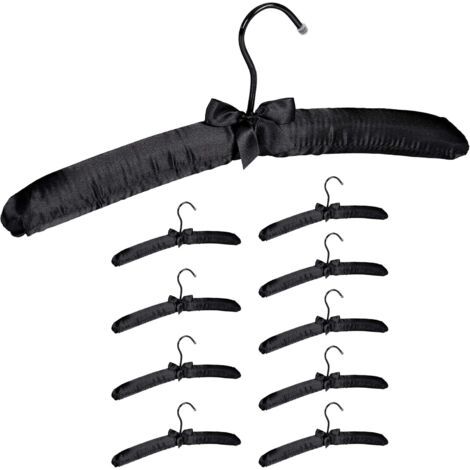 Set de 10 Cintre rembourré, Satin noir, Crochet rotatif 360°, Bois métal, Pour dressing (1/5)