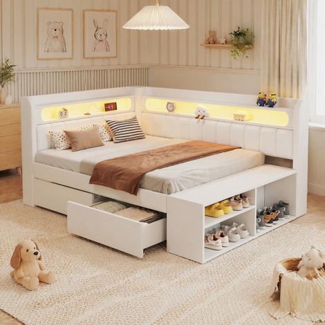 Letto adulto 90x200 cm in legno bianco, con contenitore per camera, senza materasso FloraGrace (1/5)