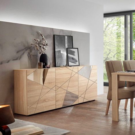 Moderne Wohnzimmerschrank Vittoria RS S, 3-türig, Eichenholz mit Spiegel