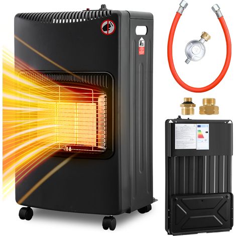 Randaco Gasofen Keramik 4200 Watt mit 3 Stufen, Sauerstoffmangelsicherung, Gasschlauch & Regler, 4 Rollen, inkl. 2 EU-Adaptern (1/5)