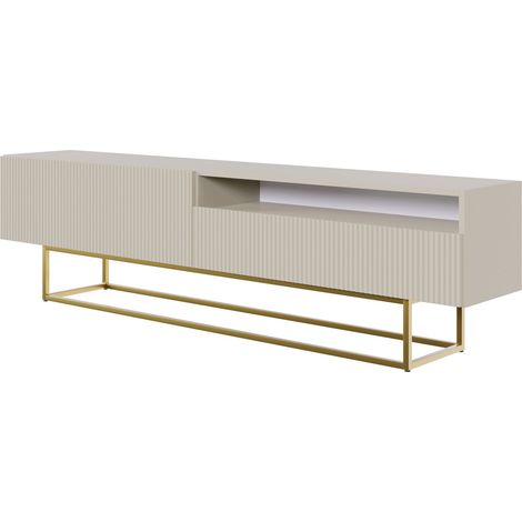 Selsey VELDIO - TV-Schrank mit offenem Fach, Graubeige Taupe mit goldenem Metallgestell, 175 cm (1/5)