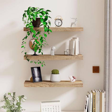 Etagere Murale Bois, Lot de 3 Étagère Murale 40 cm avec Supports Invisibles pour Chambre à Coucher, Cuisine, Salon, Bureau (1/5)