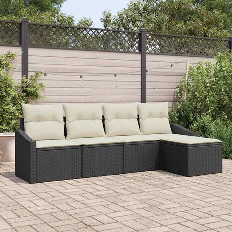 Conjunto de sofá de jardín 5 pcs Negro Poliratán (1/5)