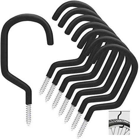 Ensemble de 8 crochets pour vélos, support polyvalent à visser, pour abris de jardin, garages, jardins, revêtement plastique pour fixation murale ou au plafond. (1/2)