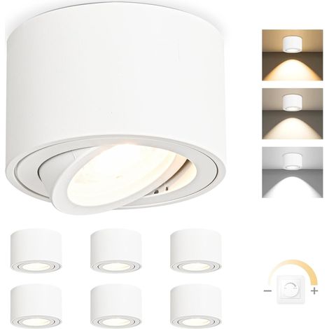 1x 3CCT Spots de Plafond Blanc - Extra plat & pivotant à 30° - Ø80x50mm - Spot en saillie Orientable - 5W 500LM - Dimmable Module LED 230V Inclus - Aluminium LED Plafonnier Spot (1/5)