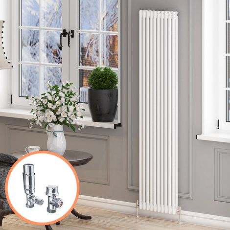 ELEGANT Traditional Radiator White Double Horizontal Cast Iron Radiator Perfect For Kithcen Radiators 1800 x 465 mm + Chrome Thermostatic Radiator Valves (1/5)
