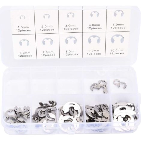 Circlips Interne, Anneau de Circlips Interne, E Clip Anneau, Ensemble de Circlip en Acier Inoxydable E-Clip, Lot de 120 anneaux de retenue à clip E - En acier - 10 tailles - Bouton pression interne (1/4)
