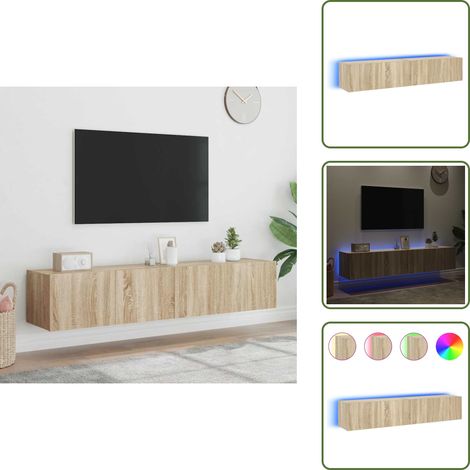 The Living Store TV-Wandschränke mit LED-Leuchten 2 Stk. Sonoma-Eiche 80x35x31cm - TV-Schrank - Holzschrank - Regal - Wohnzimmer Dekoration - Smart Home