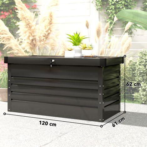 Gartenbox Metall 350L Kissenbox mit doppelwandig Deckel 120 x 61 x 62 cm Wasserdicht Abschließbar Grau (1/5)