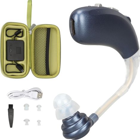 Casque amplificateur sonore Bluetooth rechargeable, écouteur amplificateur de son unique, pour regarder des films, couleur bleue. (1/5)