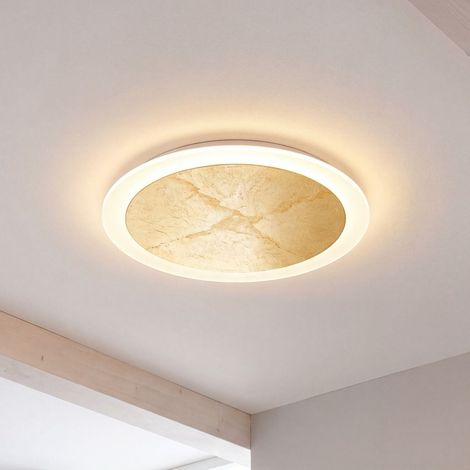 LED Deckenlampe rund D: 30 cm in Schwarz Gold 3500 K Dimmbar über Wandschalter Deckenleuchte