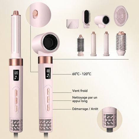 Sèche-cheveux 8 en 1 brosse soufflante et boucleur 1500W rose doré prise UK 230V 230v réf 1774 37,6 × 23,9 × 15,9 cm 2,3 kg – Livraison gratuite