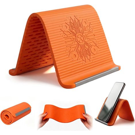 Supporto per telefono - Supporto per telefono pieghevole - Supporto da scrivania flessibile - Arancione - Silicone (1/5)