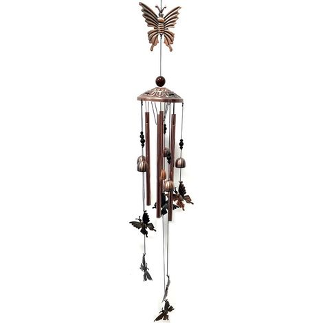 Carillon éolien en métal, cuivre rouge brossé, pendentif loup-chien, décoration intérieure/extérieure pour jardin, papillon 99 cm (1/4)