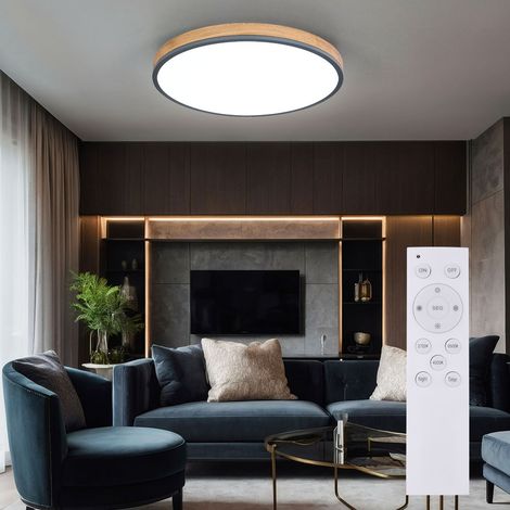 Lampada da soffitto con telecomando Plafoniera LED, dimmerabile, lampada da soggiorno, luce notturna CCT, effetto legno alluminio, 1x LED 40W 3500Lm, P 60 cm