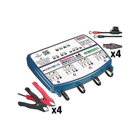 Caricabatterie Optimate 2duox2 per carica simultanea di 4 batterie AGM, Gel e Std 12V da 6 a 96Ah, batterie al litio (LiFePO4) 12,8