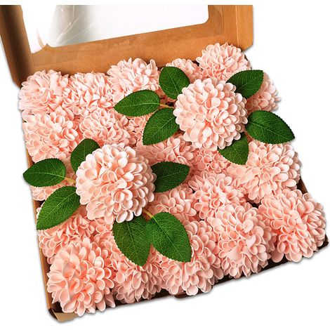 Schachtel mit künstlichen rosa Blumen (25 Nadelkissen) für Hochzeitsdekoration (1/2)