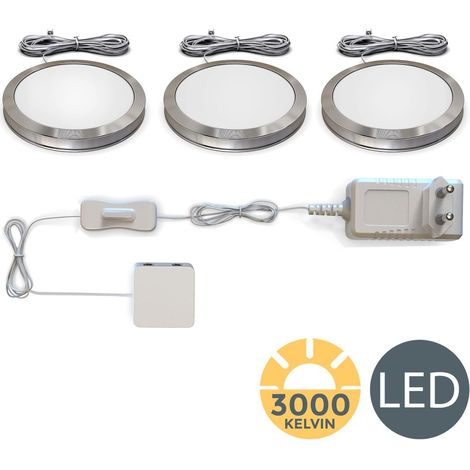 Unterbauleuchte - 1,8W, 170lm, 3er Set, LED, Schalter, Stecker, warmweiß, silber
