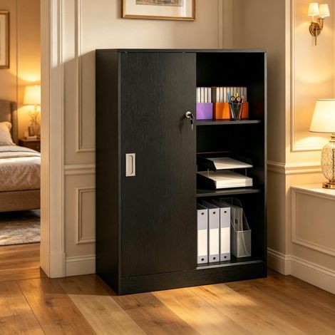 Armario archivador con cerradura para documentos 80 x 40 x 120 cm negro HAVRYA (1/5)